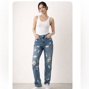 ZARA Denim Distressed Destroyed Blue Midrise Jeans Size 8 NWOT